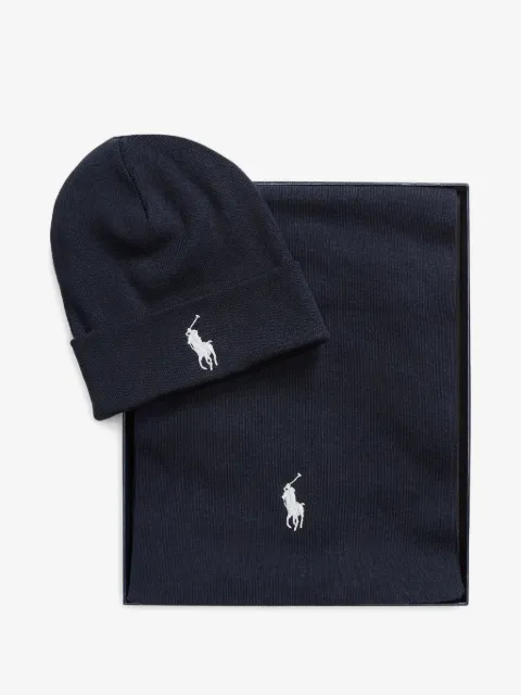 Polo Ralph Lauren logo-embroidered hat and scarf set