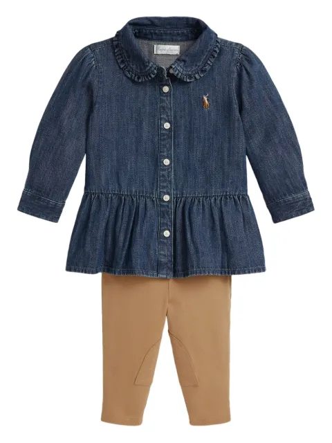 POLO RALPH LAUREN KIDS ruffled denim shirt trousers set (pack of three)