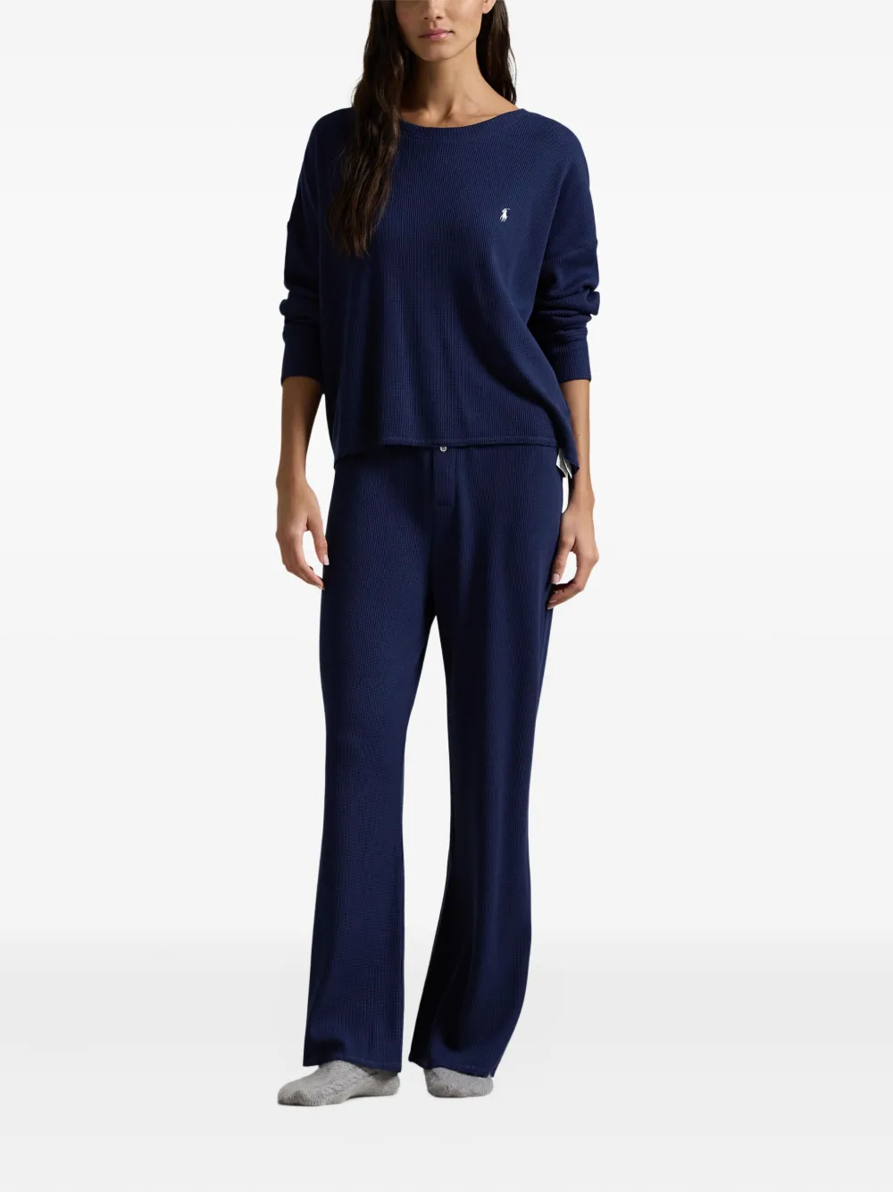 Polo Ralph Lauren Waffle-knit Pyjama Set In Blue
