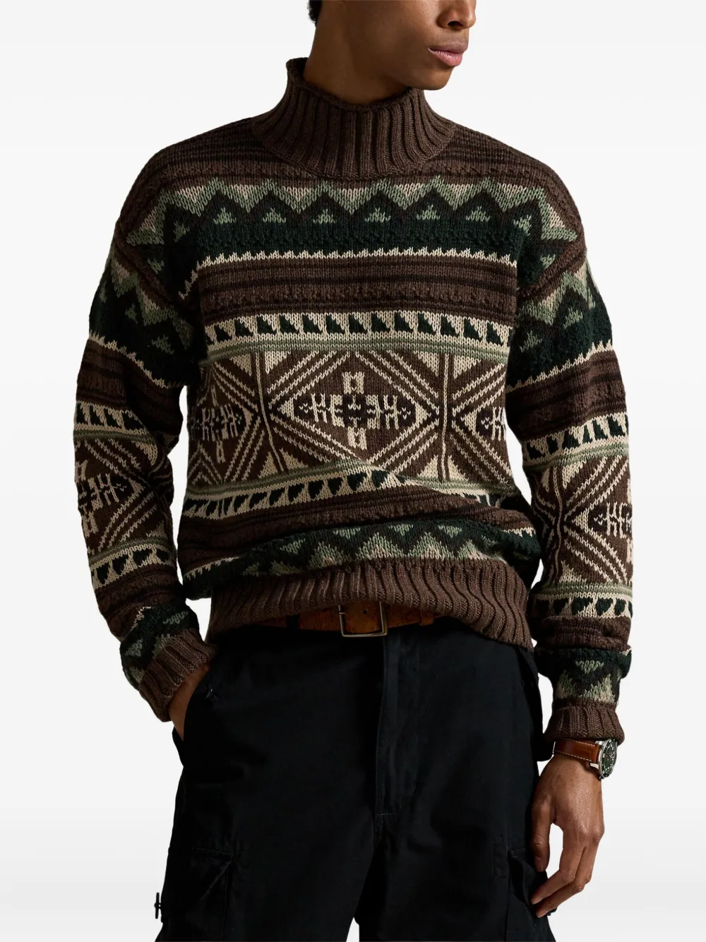 Polo Ralph Lauren Geometric Cotton Blend Sweater In Brown