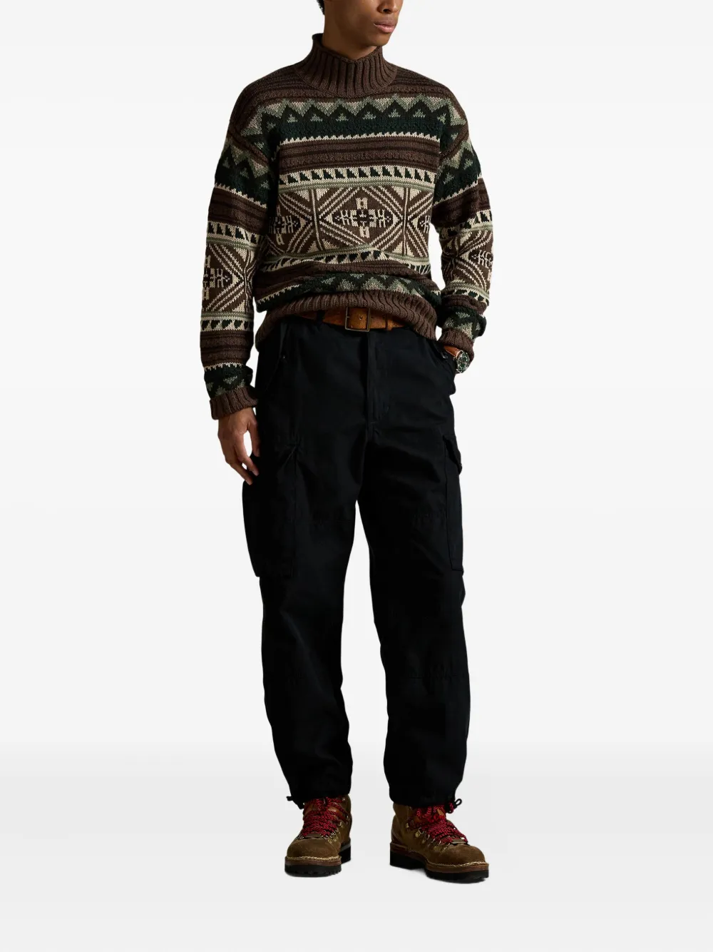 Polo Ralph Lauren Geometric Cotton Blend Sweater In Brown