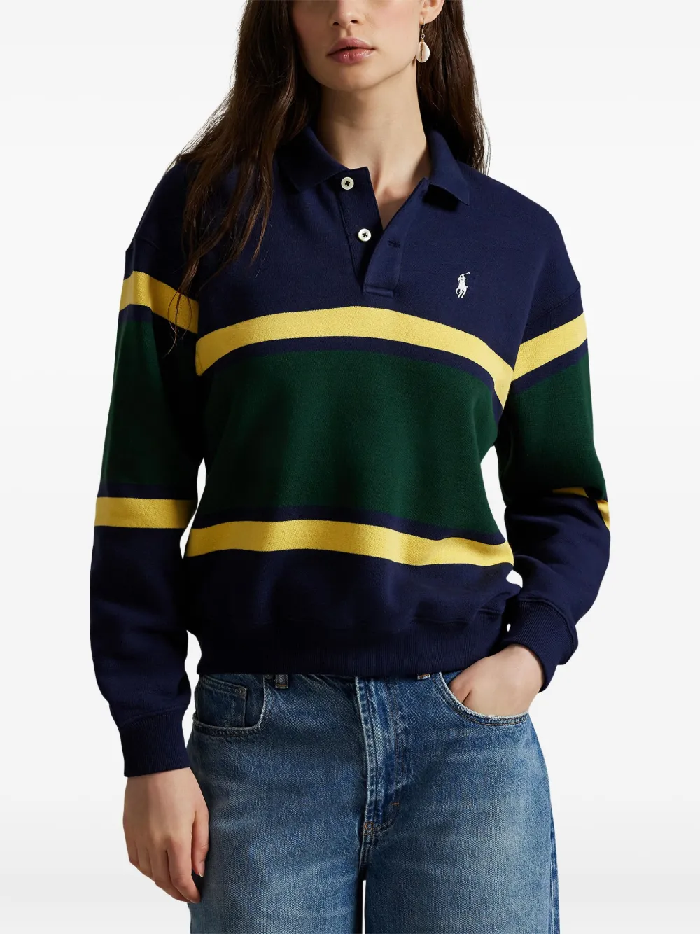 Polo Ralph Lauren Striped Cotton-blend Jersey Polo Shirt In Green