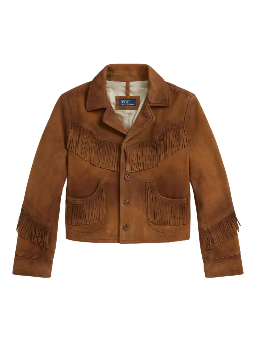 POLO RALPH LAUREN KIDS Giacca in pelle scamosciata con frange - Marrone