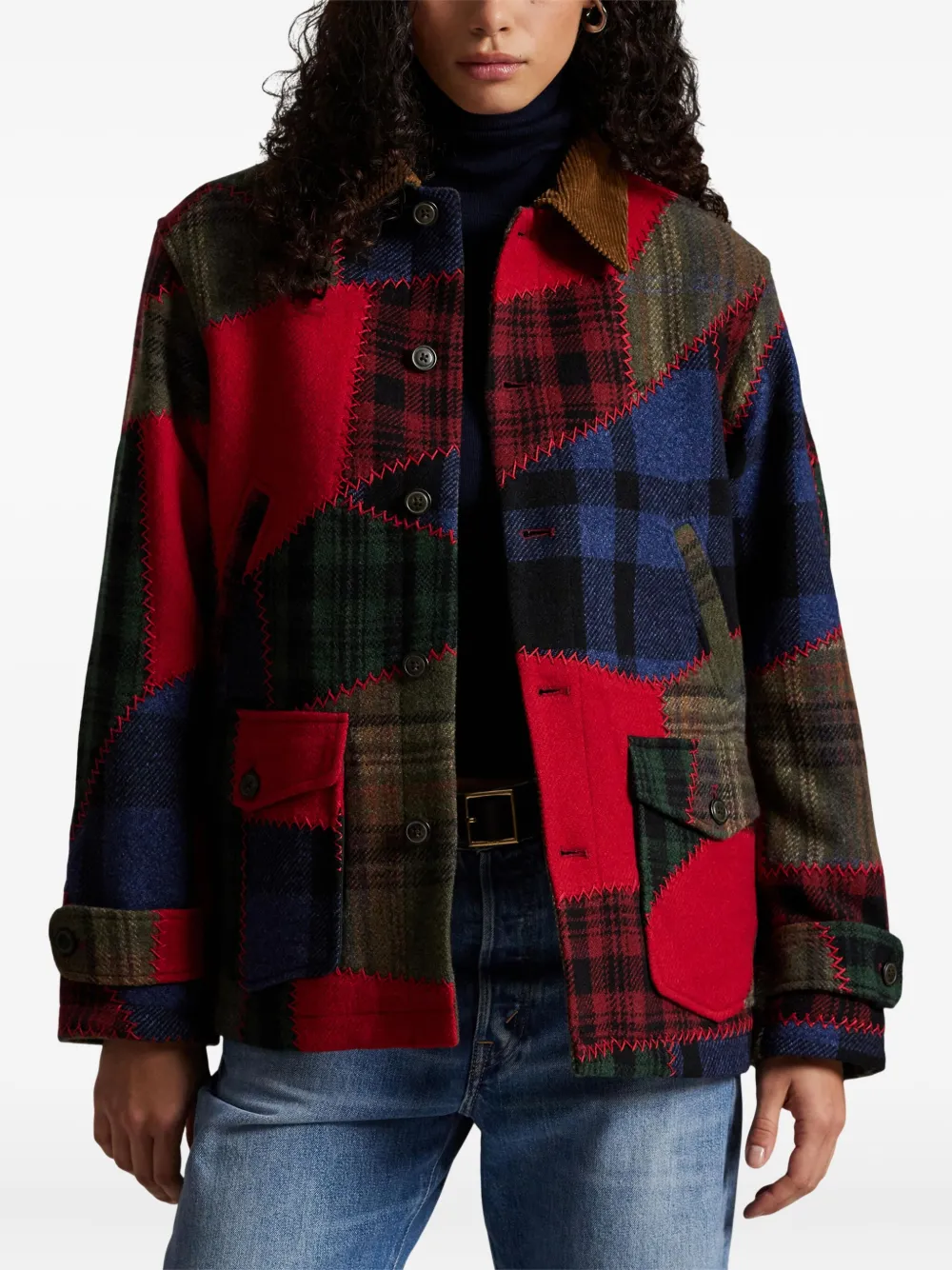 Polo Ralph Lauren Patchwork Corduroy-collar Jacket In Multi