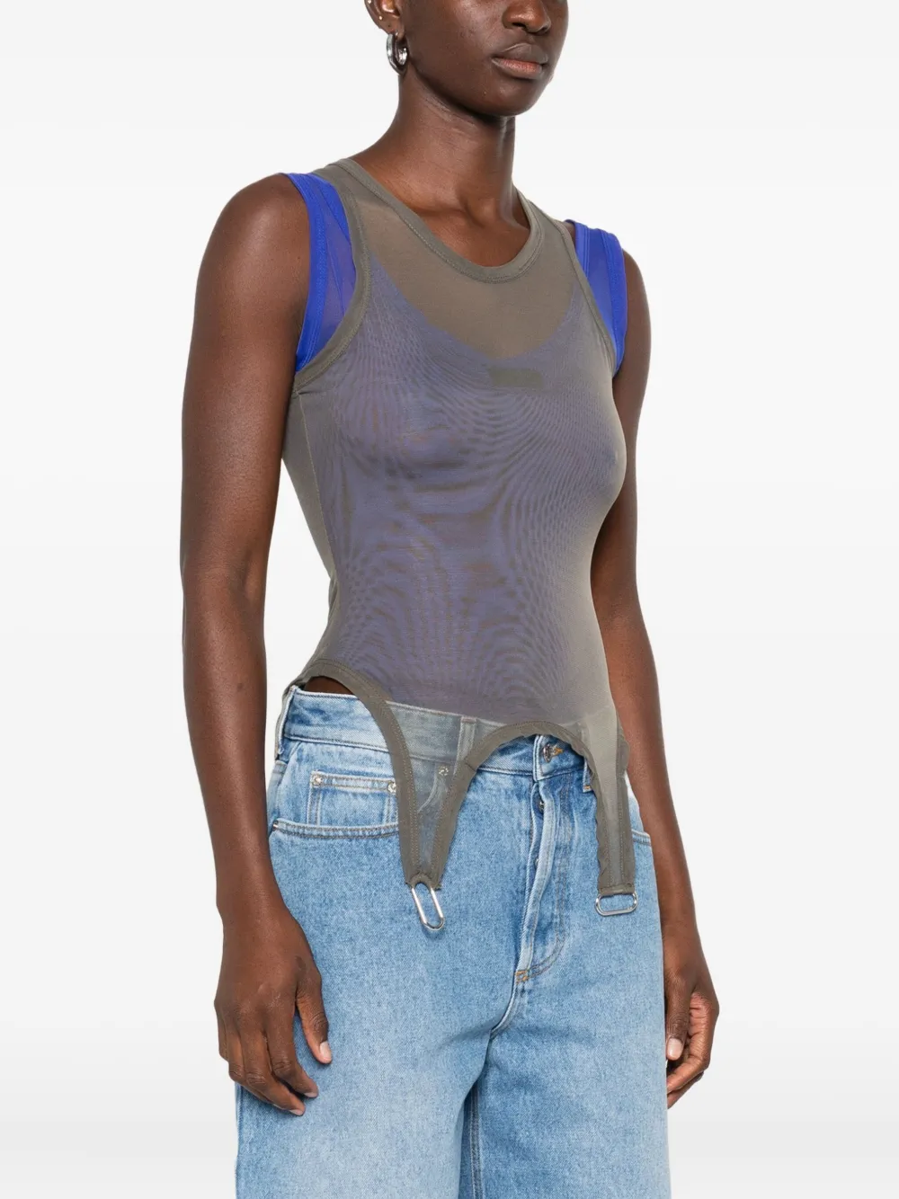 Mugler Mesh Layered Bodysuit In Multi