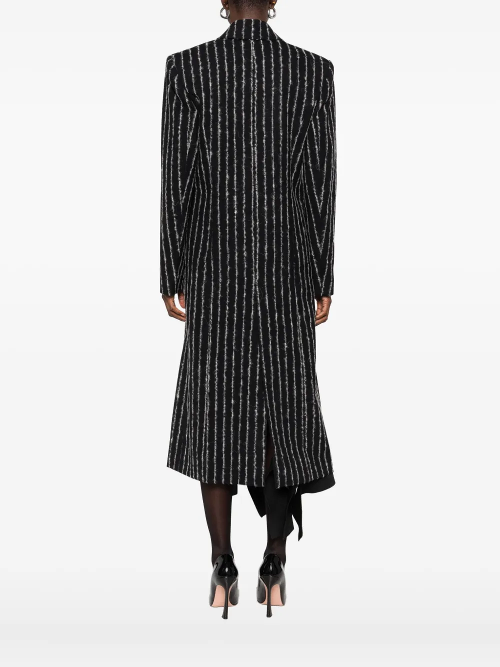 Mugler Pinstripe Wool Coat In Black