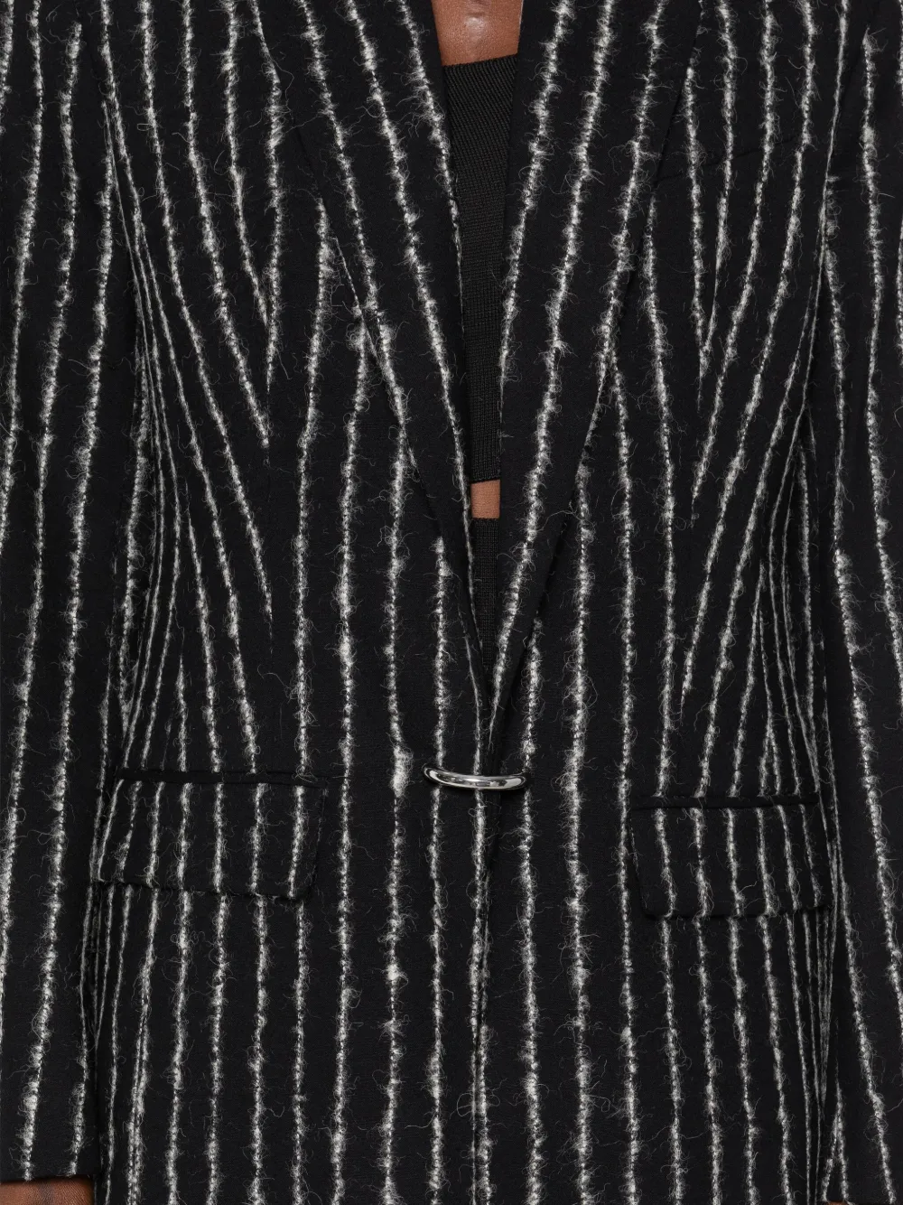 Mugler Pinstripe Wool Coat In Black