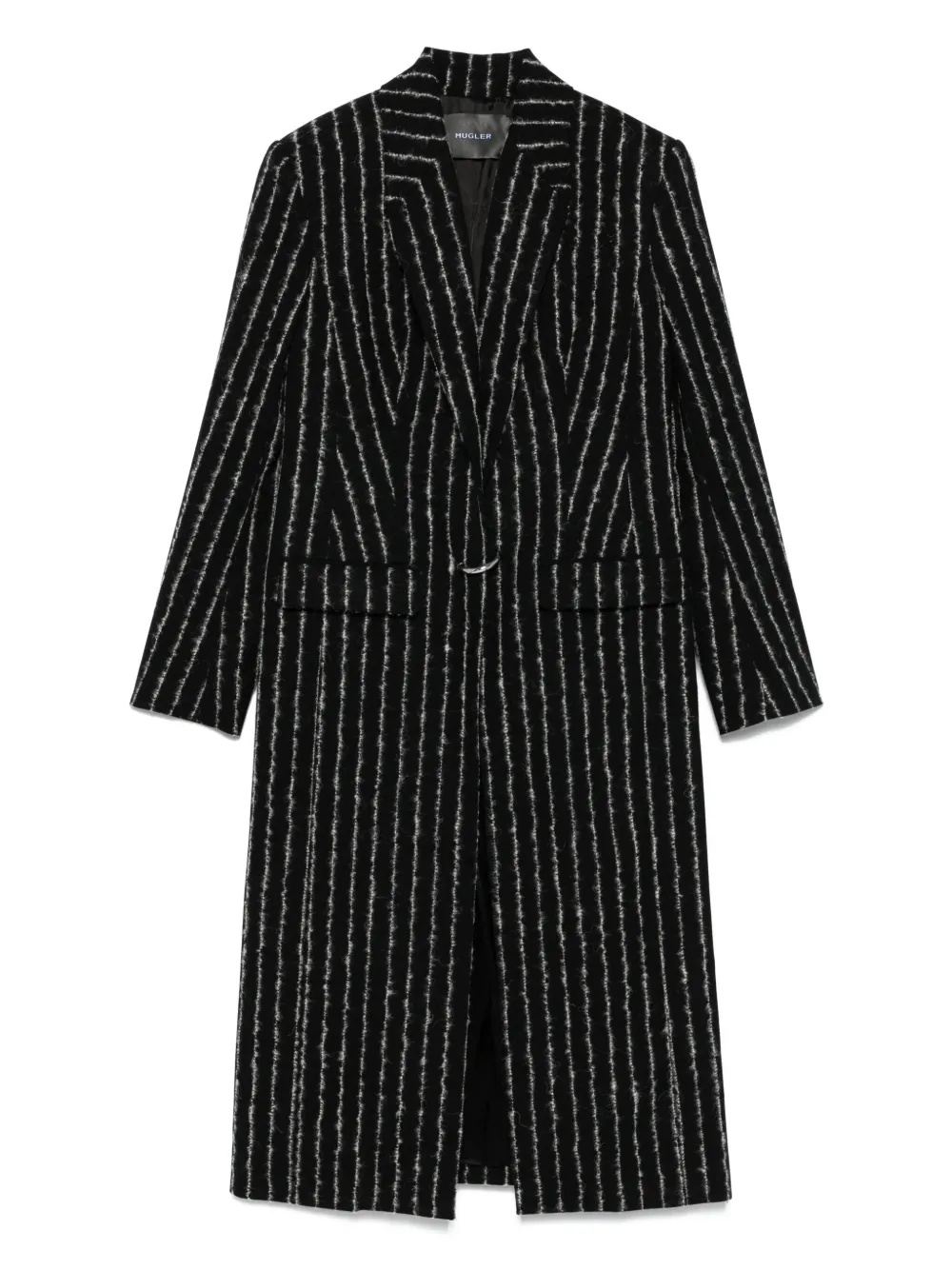 Mugler Pinstripe Wool Coat In Black