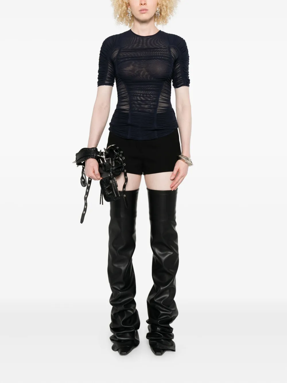 Mugler Mesh top met korte mouwen - Blauw