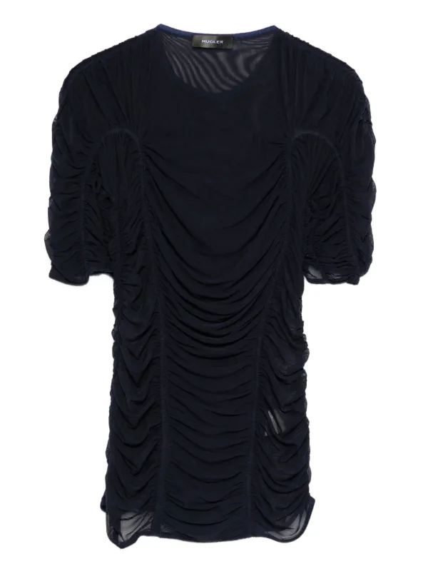 Mugler Mesh Short-sleeves Top in Blue