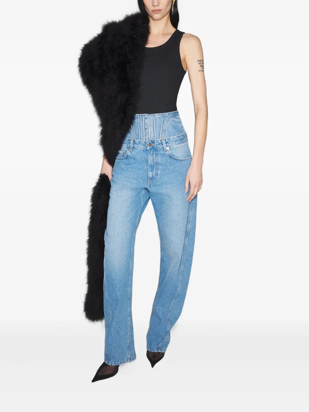 Mugler corset-detail curved jeans - Blauw