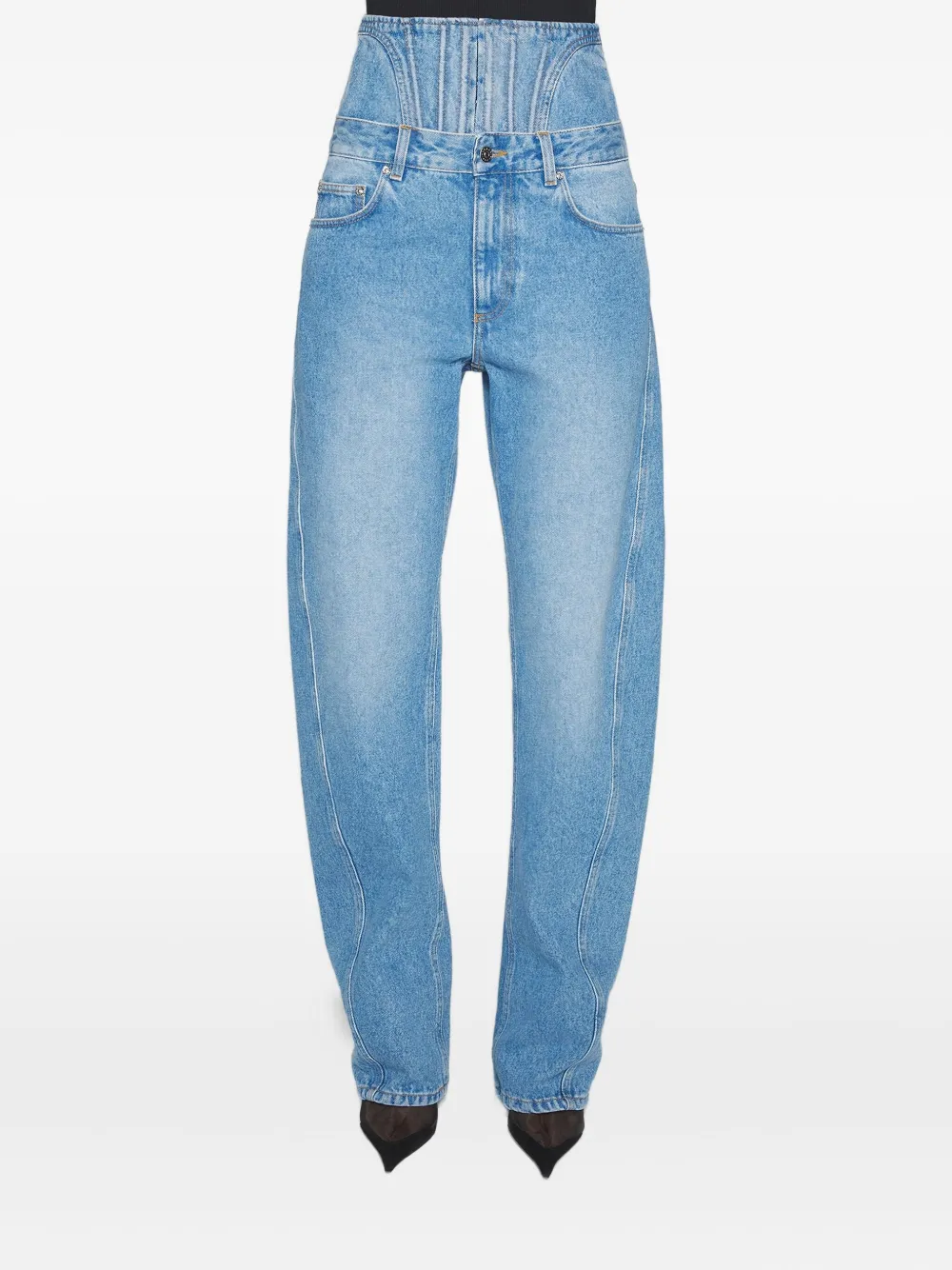 Mugler Corset-detail Curved Jeans In Blue