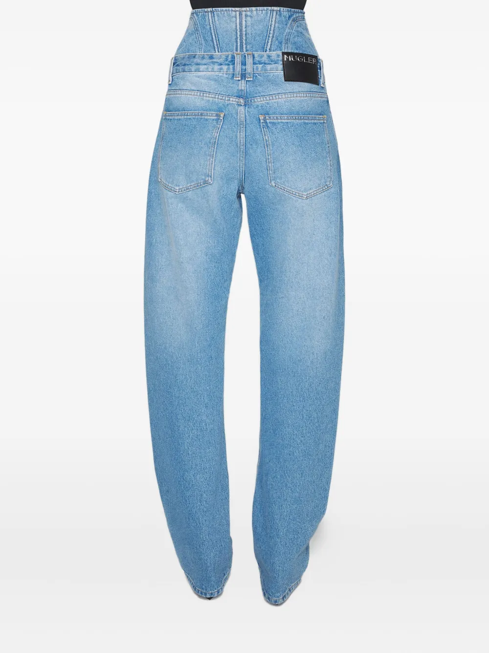 Mugler Corset-detail Curved Jeans In Blue