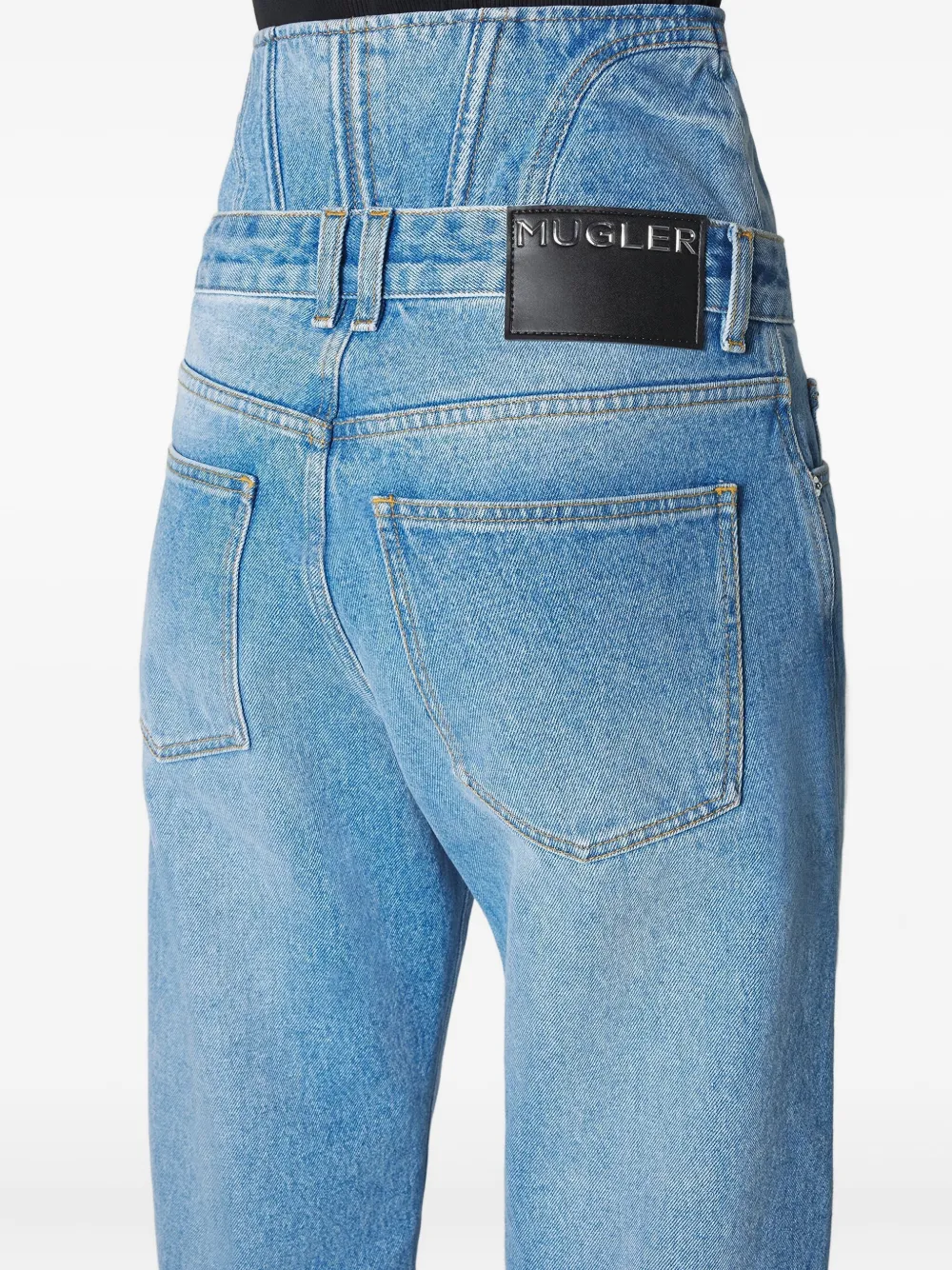 Mugler Corset-detail Curved Jeans In Blue