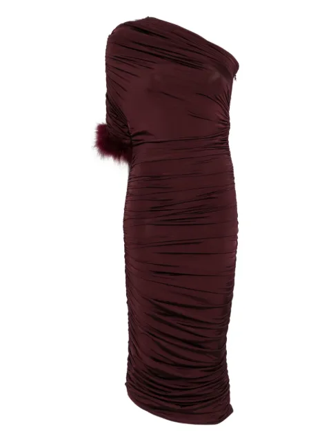 Mugler feather-trimmed one-shoulder dress