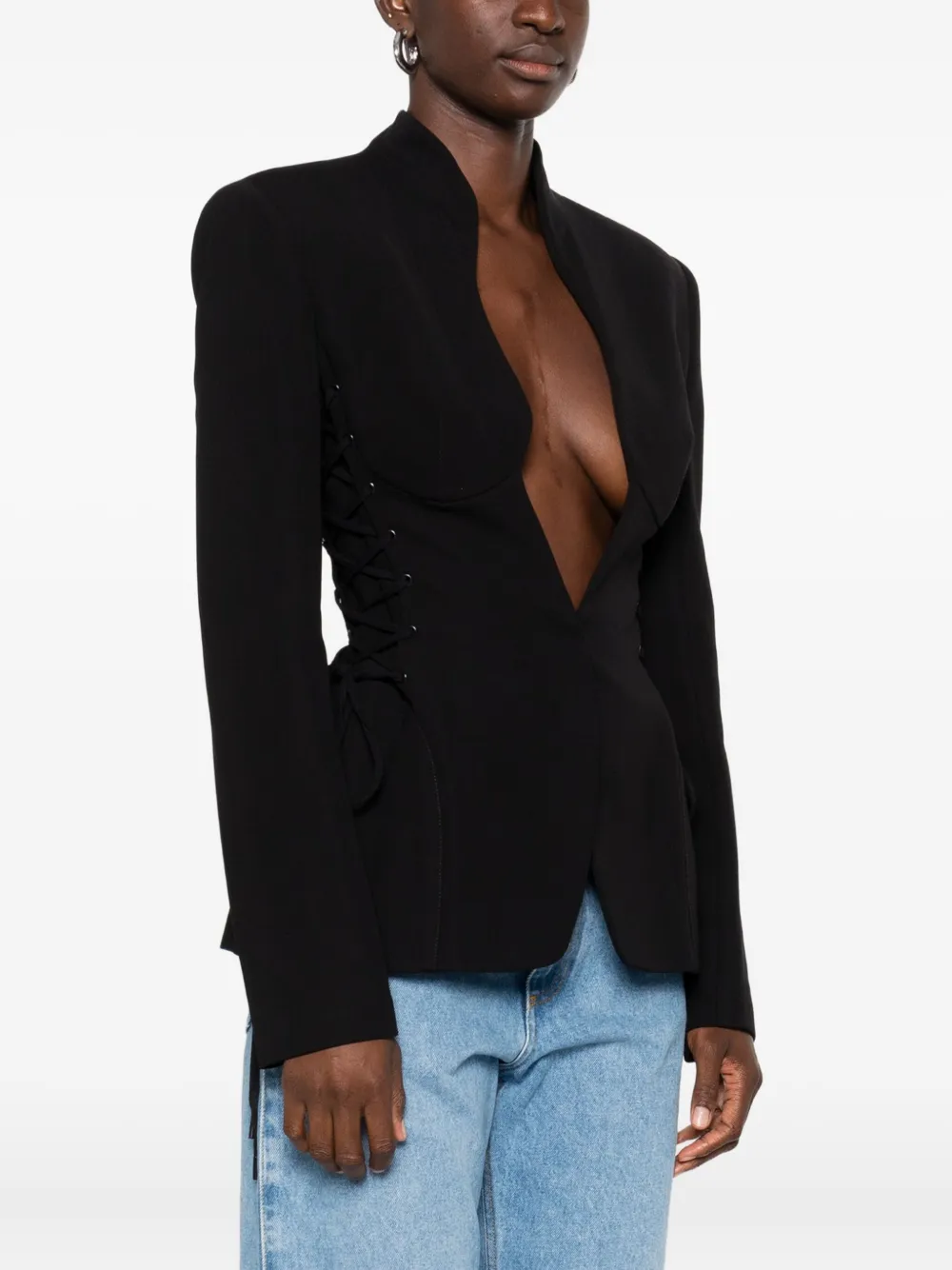 Mugler Sculpturaal jack met veters Zwart