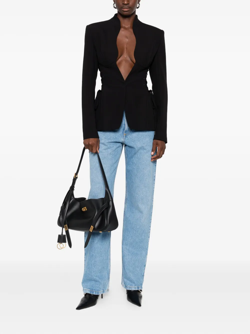 Mugler Sculpturaal jack met veters Zwart