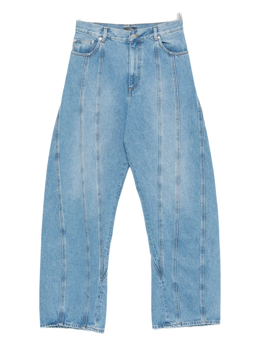 Mugler Panelled Cotton Jeans In Blue