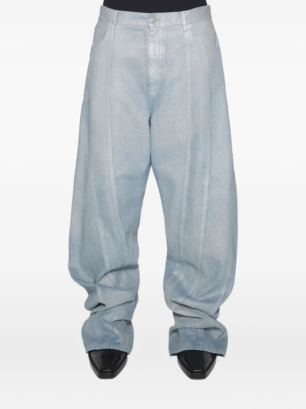 Mugler Panelled Cotton Trousers In Blue