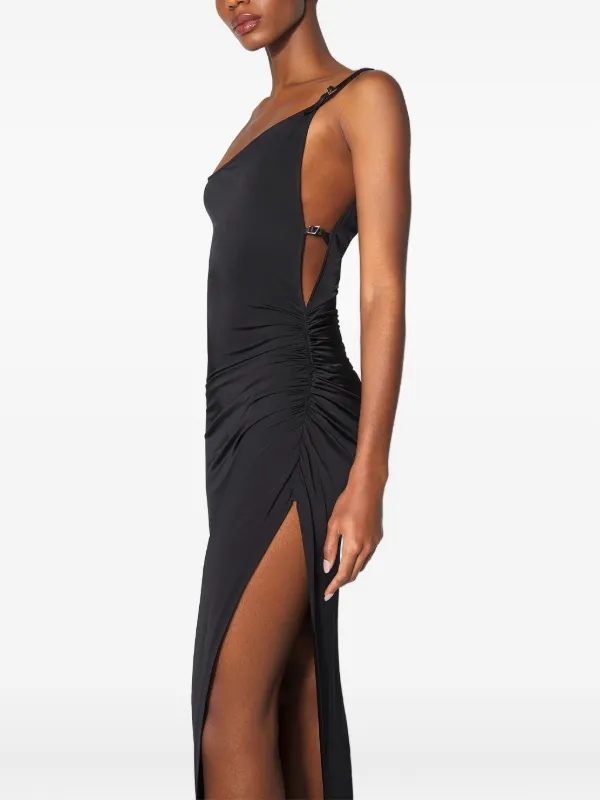 Mugler Asymmetrical side-split Midi Dress | Black | FARFETCH