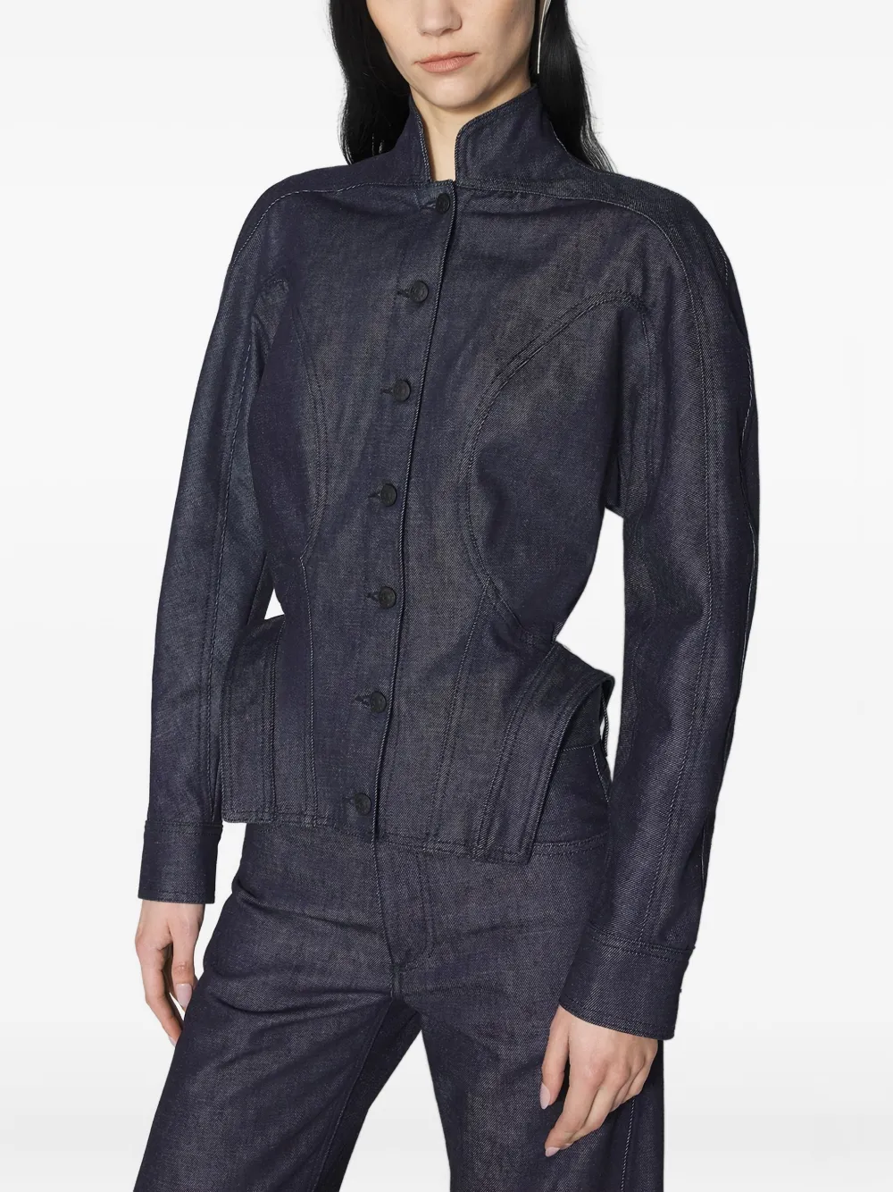Mugler Button-fastening Sculptural Cinched Jacket In Blue