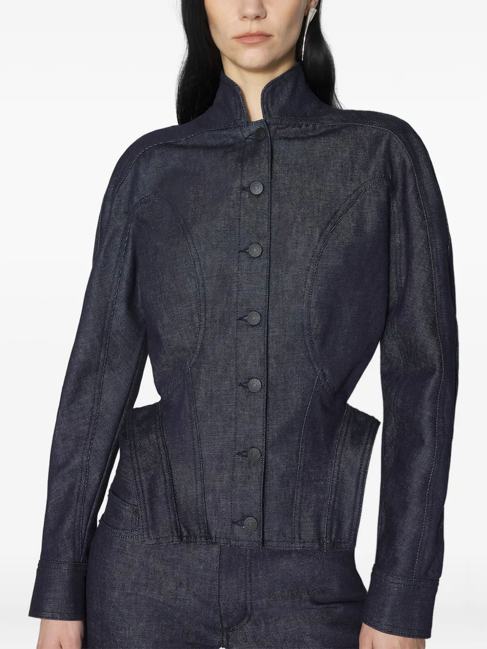 Mugler Button-fastening Sculptural Cinched Jacket In Blue