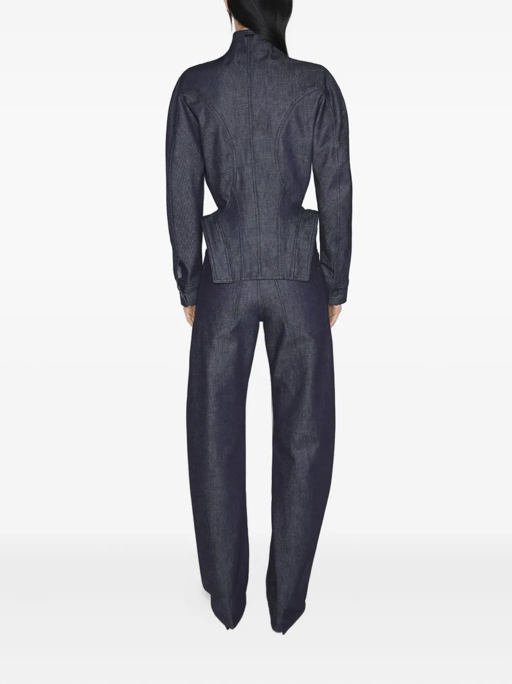 Mugler Button-fastening Sculptural Cinched Jacket In Blue