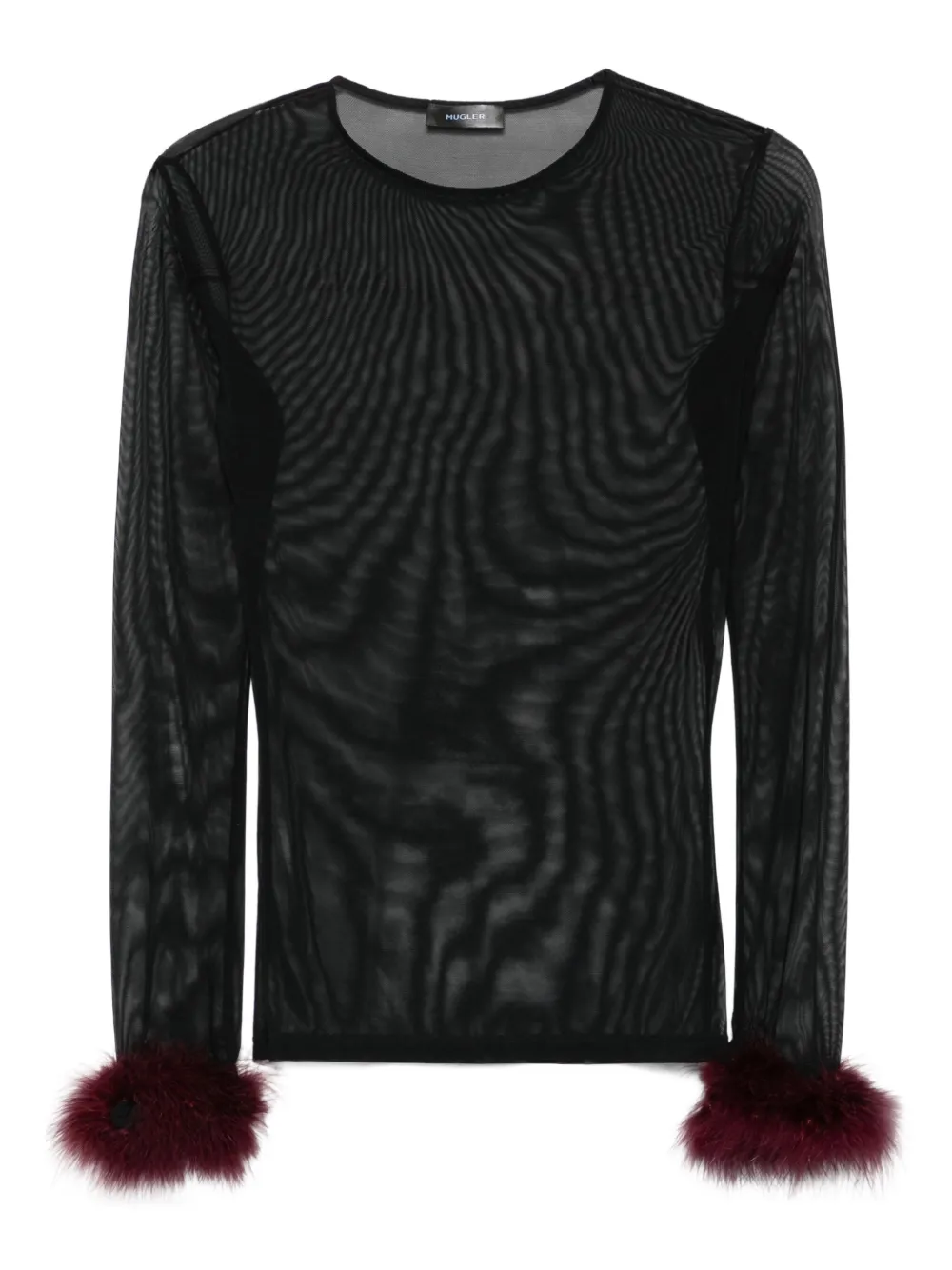 mesh-panel feather-cuff top