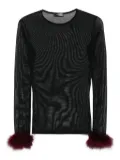 Mugler mesh-panel feather-cuff top - Black