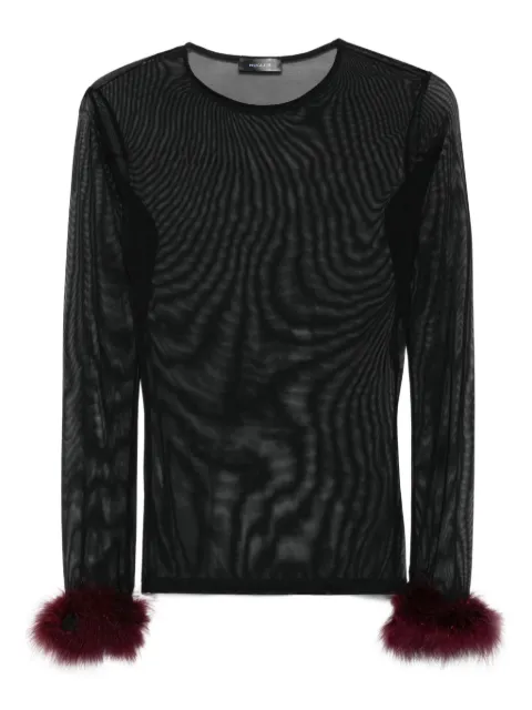 Mugler mesh-panel feather-cuff top