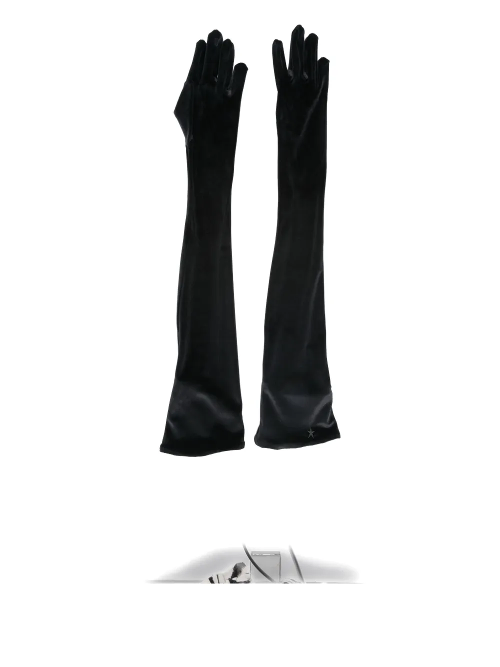 Mugler Logo-embellished Velvet Gloves In Black