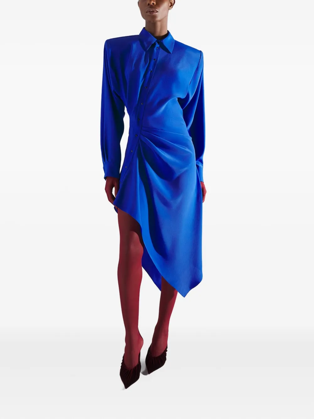 Mugler Asymmetrische jurk met schoudervullingen Blauw