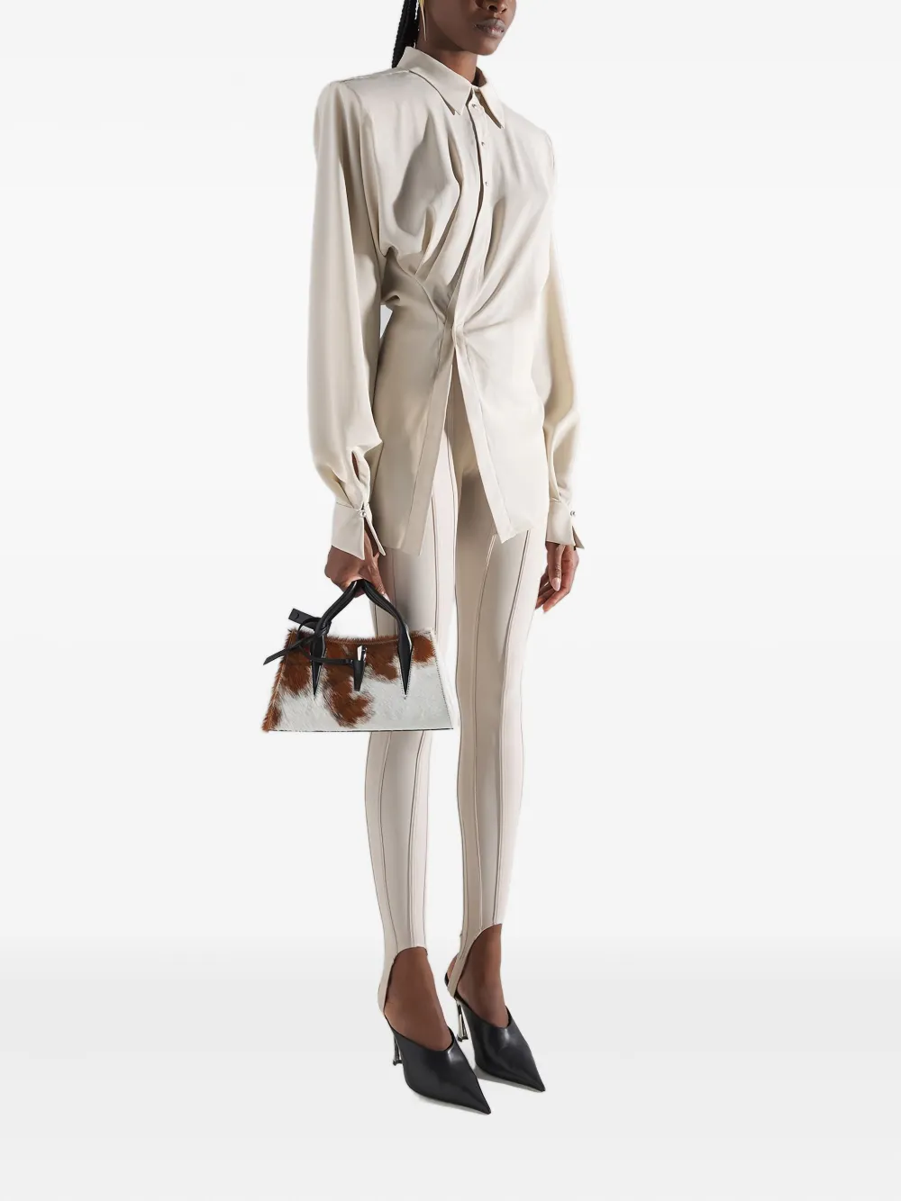 Mugler Draped-shoulder Button Shirt In Neutral
