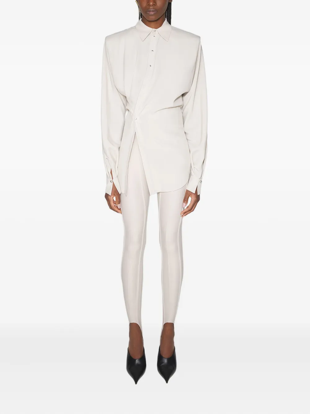 Mugler Blouse met gedrapeerde schouders en knoop - Beige