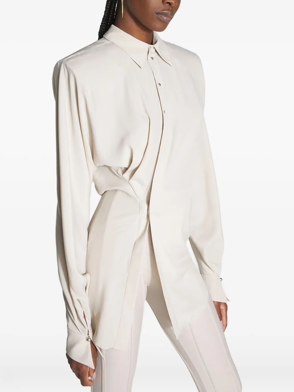 Mugler Draped-shoulder Button Shirt In Neutral