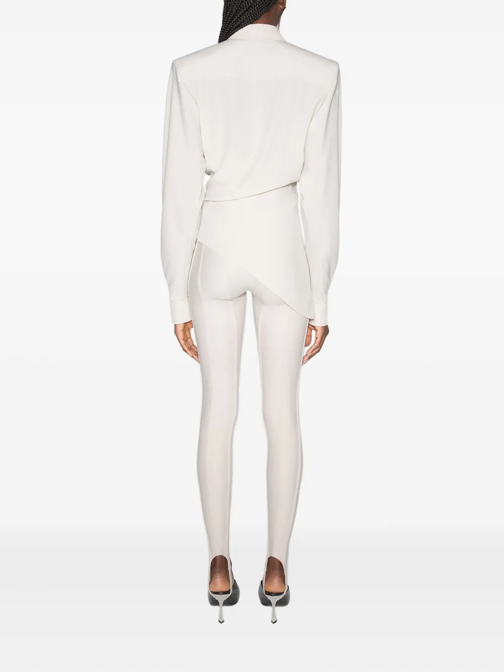 Mugler Draped-shoulder Button Shirt In Neutral