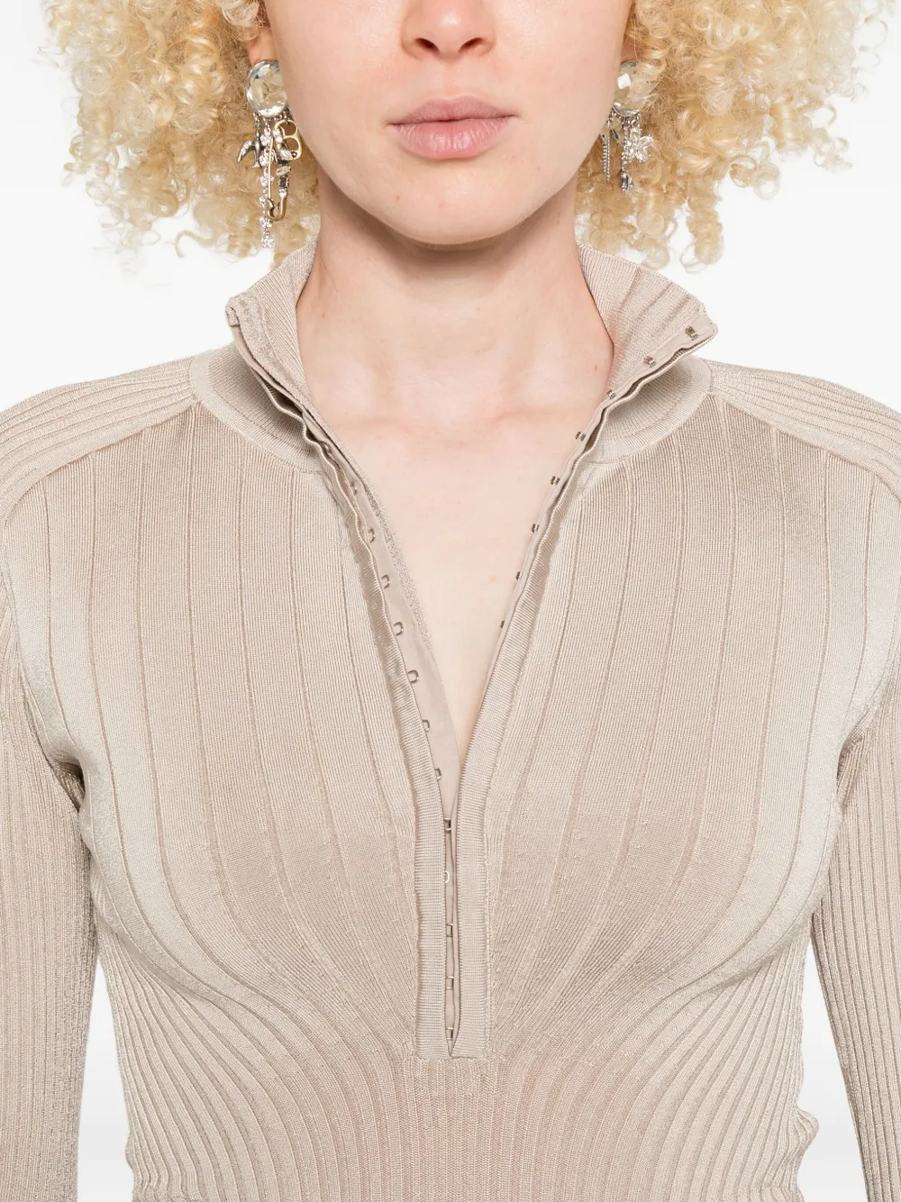 Mugler Geribbelde trui met rits Beige