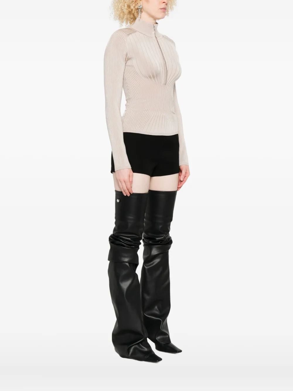 Mugler Ribbed Zip-front Sweater In Neutral