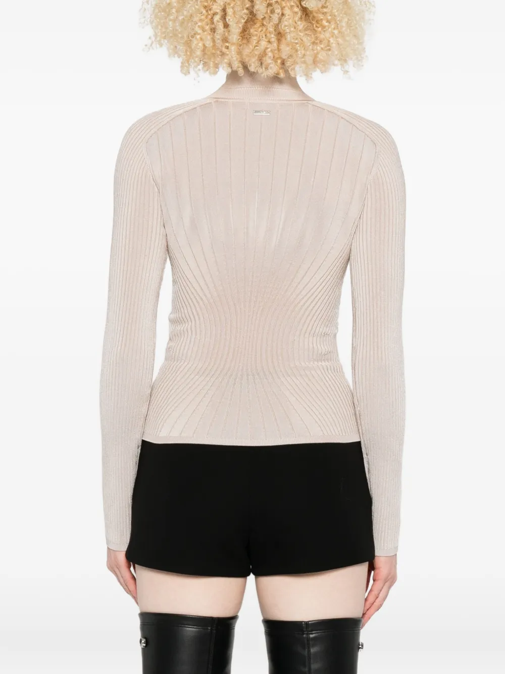 Mugler Geribbelde trui met rits Beige