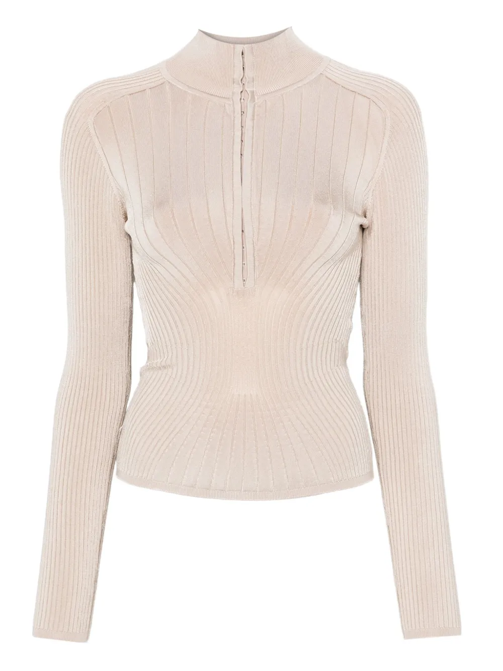 Mugler Geribbelde trui met rits Beige