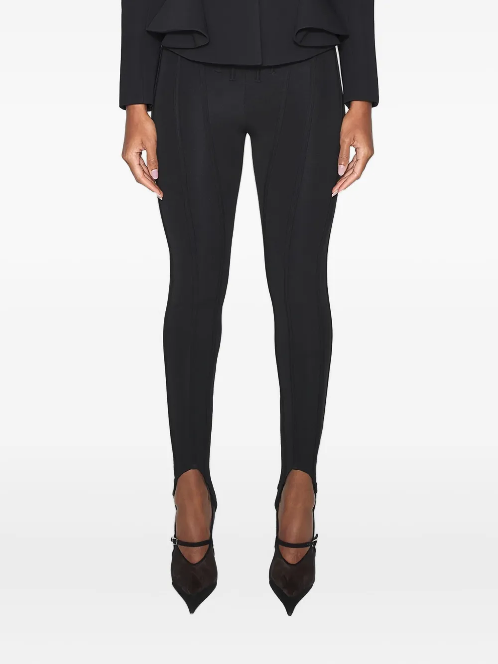 Mugler Piped-boning Waist Leggings In Black