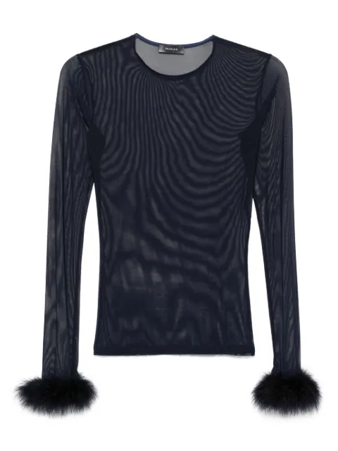 Mugler mesh feather-cuff top