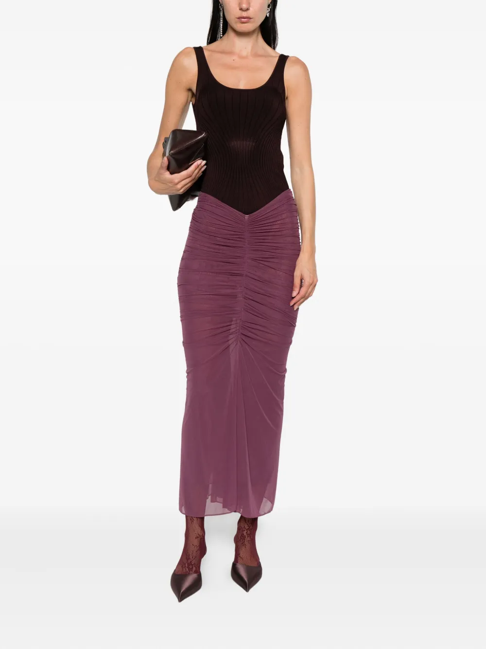 Mugler ruched mesh maxi skirt | Fitted Skirts | Image 2