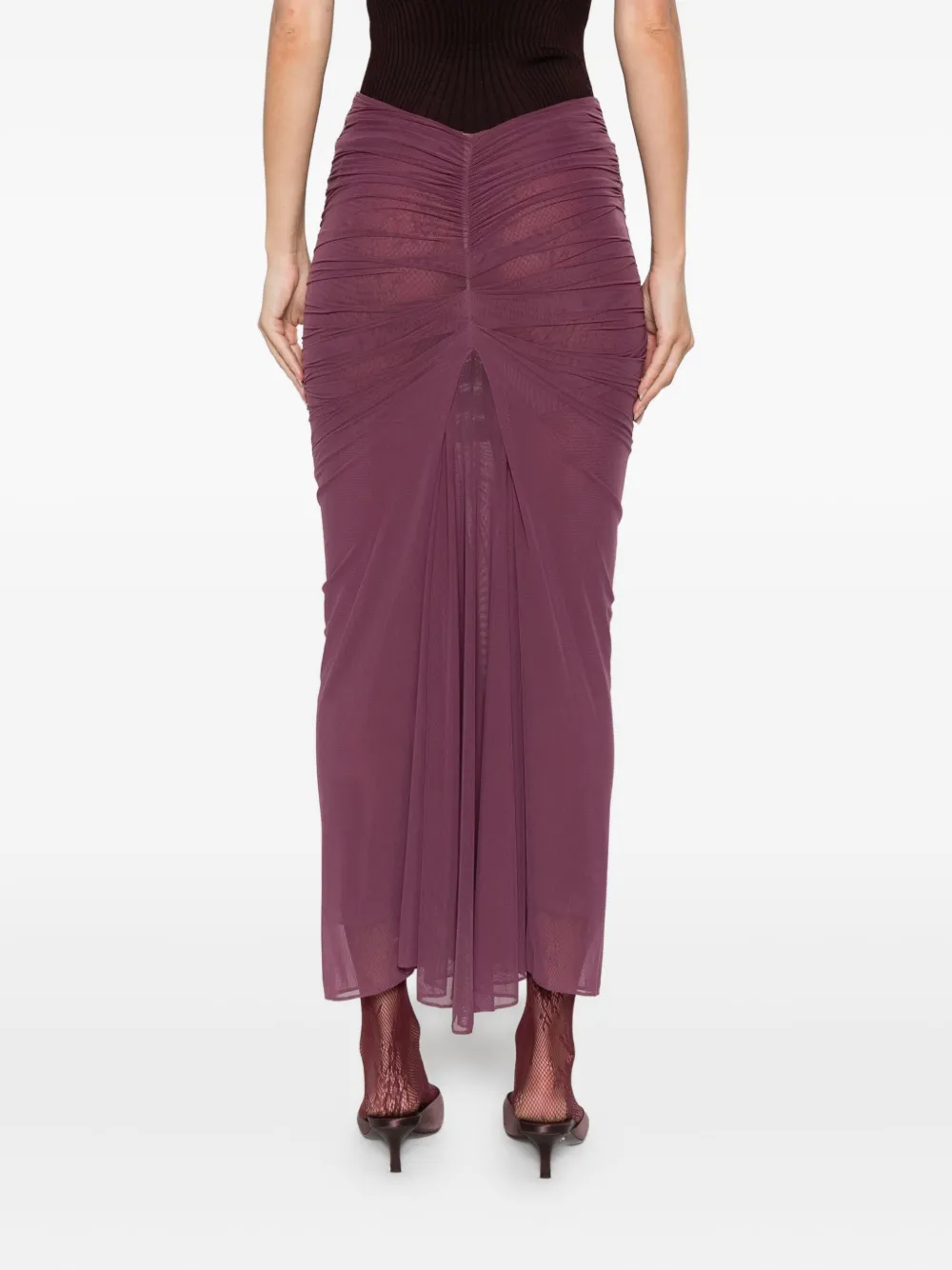Mugler Maxi-rok met ruches en mesh Paars