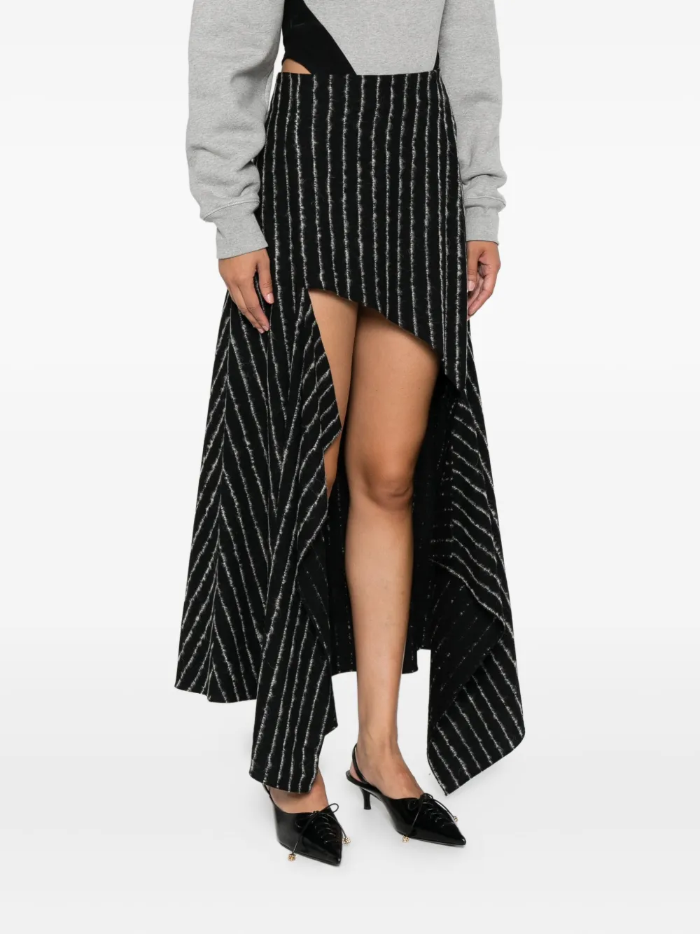Mugler Asymmetrische rok met krijtstreep Zwart