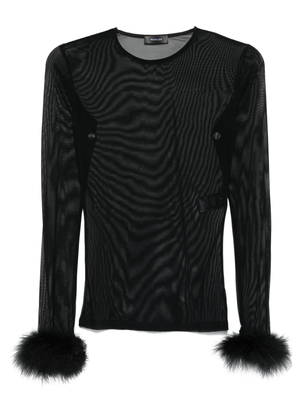 feather-cuff mesh top