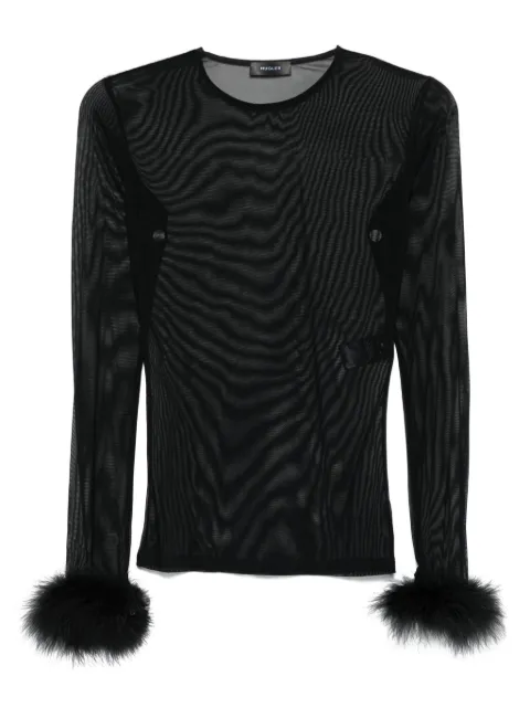Mugler feather-cuff mesh top