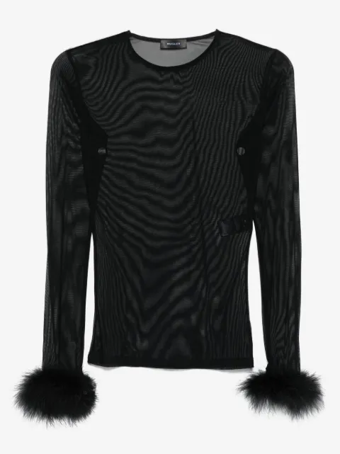 Mugler top de malla con plumas en los puños