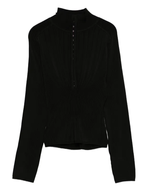 Mugler Ribbed Mock-neck Sweater in Black