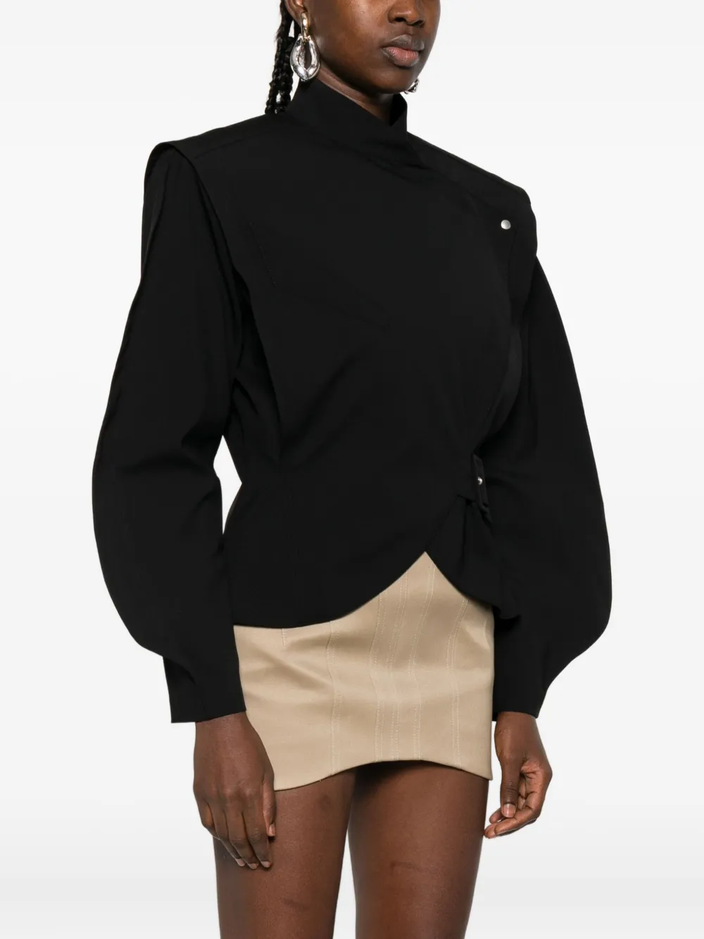 Mugler Jack met gespsluiting en hoge hals Zwart